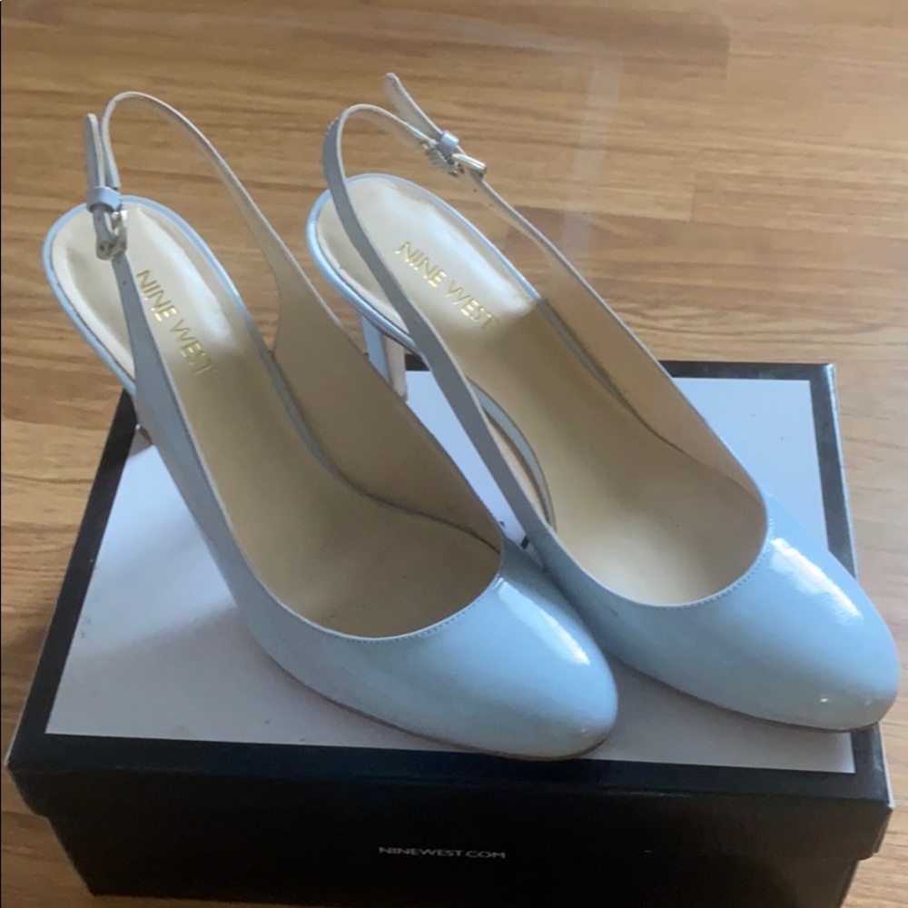 Nine West Pastel Patent Leather Blue Sling Backs